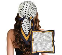 Sumolux Kopftuch für Damen, Satin, Seide, Schal, Bandana, Haarwickel, Nacht, groß, quadratisch, 69,8 cm, Weiß / Blau mit Punkten, Einheitsgröße