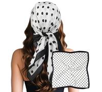 Sumolux Kopftuch für Damen, Satin, Seide, Schal, Bandana, Haarwickel, Nacht, groß, quadratisch, 69,8 cm, Weiß mit schwarzen Punkten, Einheitsgröße