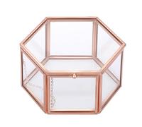 SUMTree Rosagolden Schmuckschatulle Metall Glas Schmuckbox Glasbox Schmukkiste Schmuckkoffer Geschenk Hochzeit Geburtstag Weichnachten Schmuckaufbewahrung Ring Schmuck Damen Mädchen (Sechseck Mittel)