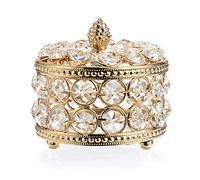 SUMTree Rund Kristall Schmuckkaschen Deckel aus Kristall Metall Schmuckkoffer Schmuckholder Schmuckbox Deko für Wohnzimmer Schlafzimmer Badezimmer Golden Geschenk für Frau Freundin