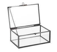 SUMTree Schwarz Rechteck Schmuckschatulle aus Metall Glas Schmuckbox Schmukkiste Schmuckkoffer Schmuckaufbewahrung Geschenk Muttertag Hochzeit Geburtstag Schmuck Ring Kleine Sachen Damen Klein