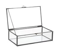 SUMTree Schwarz Rechteck Schmuckschatulle aus Metall Glas Schmuckbox Schmukkiste Schmuckkoffer Schmuckaufbewahrung Geschenk Muttertag Hochzeit Geburtstag Schmuck Ring Kleine Sachen Damen Groß