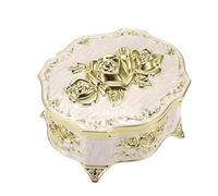 SUMTree Vintage Music Box Klein Weiss Schmuckbox Metall Keepsake Box Musical Jewelry Box Schmuckkästen Schmuckkoffer für Ring Ohrringe Damen Geschenk Geburtstag Hochzeit Weihnachten Valentinstag