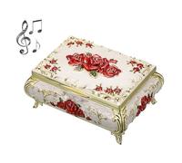 SUMTree Vintage Music Box - Metal Musical Jewelry Box Keepsake Box Weiss Schmuckkästen Rot Blumen Schmuckbox Schmuckkiste Schmuckkoffer für Ring Armband Ohrringe Damen Geschenk Geburtstag