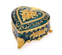 SUMTree Vintage Schmuckkästen mit Deckel aus Metall Blau mit Goldenblumeform Schmuckbox Schmuckkiste Schmuckkoffer für Ring Armband Ohrringe von Damen Geschenk für Weichnachten Geburtstag Herzförmig