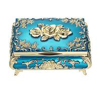 SUMTree Vintage Schmuckkästen mit Deckel aus Metall Blau mit Goldenblumeform Schmuckbox Schmuckkiste Schmuckkoffer für Ring Armband Ohrringe von Damen Geschenk für Weichnachten Geburtstag(Mittle)