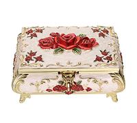 SUMTree Vintage Schmuckkästen mit Deckel aus Metall Milchweiß mit Rotblumeform Schmuckbox Schmuckkiste Schmuckkoffer für Ring Armband Ohrringe von Damen Geschenk für Weichnachten Geburtstag(Groß)