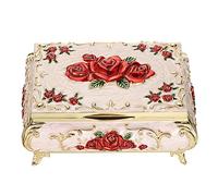 SUMTree Vintage Schmuckkästen mit Deckel aus Metall Milchweiß mit Rotblumeform Schmuckbox Schmuckkiste Schmuckkoffer für Ring Armband Ohrringe von Damen Geschenk für Weichnachten Geburtstag(Mittle)