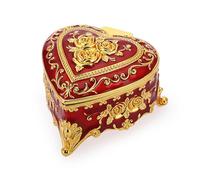 SUMTree Vintage Schmuckkästen mit Deckel aus Metall Rot mit Goldenblumeform Schmuckbox Schmuckkiste Schmuckkoffer für Ring Armband Ohrringe von Damen Geschenk für Weichnachten Geburtstag Herzförmig