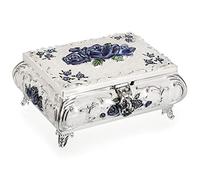 SUMTree Vintage Schmuckkästen mit Deckel aus Metall Weiß mit Blaublumeform Schmuckbox Schmuckkiste Schmuckkoffer für Ring Armband Ohrringe von Damen Geschenk für Weichnachten Geburtstag(Groß)