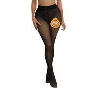 Sumvov Strumpfhosen Damen Winter S/M/L, Thermo Strumpfhose gefüttert, Gefälschte Durchscheinend Plüschstrümpfe Pantyhose Wärmende Fleece Strumpfhose (Schwarz-Dickem Fleecefutter, S)