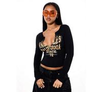 SUMWON FRAUEN Kalifornien Staat Crop Top Langarm Rundhals Figurbetontes Grafik Varsity Muster Eagles Einfaches Design Herbst Winter Mode