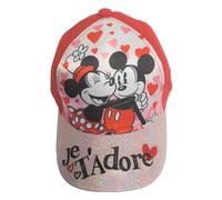 Sun City Glitzer Cappy Minnie und Mickey Mouse mit Herzen Je t'adore Rot 54