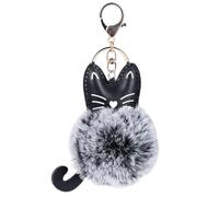 SunaOmni Katzen-Schlüsselanhänger, flauschig, niedlich, Kätzchen-Schlüsselanhänger, Cartoon-Mode, Pelz-Bommel, Schlüsselanhänger, Anhänger, Handtasche, Rucksack, hängende Ornamente (schwarz)