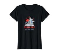 Sunapee New Hampshire Segelboot Sonnenuntergang Design Preisgünstiges Grafik-T-Shirt, Damen, Schwarz, M