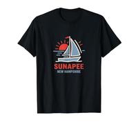 Sunapee New Hampshire Segelboot Sonnenuntergang Design Preisgünstiges Grafik-T-Shirt, Herren, Schwarz, M