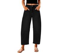 Suncadmious Barrel Jeans für Frauen Trendy High Waisted Wide Leg Baggy Cropped Relax Fit Stretch Denim Trouser Ankle Pants