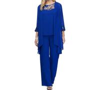 Suncadmious Damen Elegantes 3/4-Ärmel-Oberteil Weite Hose dreiteiliges Set in einfarbiger Ausführung große Größe Brautkleid-Set Abendkleid-Set Gäste-Kleid