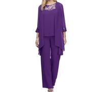 Suncadmious Damen Elegantes 3/4-Ärmel-Oberteil Weite Hose dreiteiliges Set in einfarbiger Ausführung große Größe Brautkleid-Set Abendkleid-Set Gäste-Kleid
