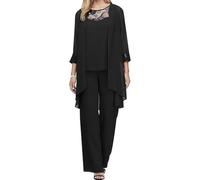 Suncadmious Damen Elegantes 3/4-Ärmel-Oberteil Weite Hose dreiteiliges Set in einfarbiger Ausführung große Größe Brautkleid-Set Abendkleid-Set Gäste-Kleid