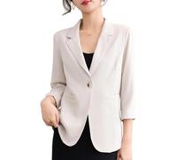 Suncadmious Damen Frühlingsmode Lässiger Revers-Design Dreiviertelärmel Blazer, Eleganter Ein-Knopf-Cardigan, Geeignet für Business- und Büroumgebungen (Beige,XXL)