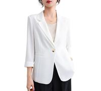 Suncadmious Damen Frühlingsmode Lässiger Revers-Design Dreiviertelärmel Blazer, Eleganter Ein-Knopf-Cardigan, Geeignet für Business- und Büroumgebungen (Weiß,XXL)