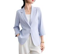 Suncadmious Damen Frühlingsmode Lässiger Revers-Design Dreiviertelärmel Blazer, Eleganter Ein-Knopf-Cardigan, Geeignet für Business- und Büroumgebungen (Hellblau,XXL)