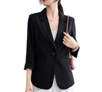 Suncadmious Damen Frühlingsmode Lässiger Revers-Design Dreiviertelärmel Blazer, Eleganter Ein-Knopf-Cardigan, Geeignet für Business- und Büroumgebungen (Schwarz,XXL)