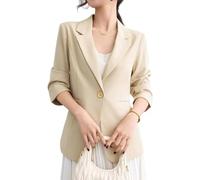 Suncadmious Damen Frühlingsmode Lässiger Revers-Design Dreiviertelärmel Blazer, Eleganter Ein-Knopf-Cardigan, Geeignet für Business- und Büroumgebungen (Gelb,XXL)