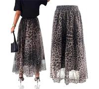 Suncadmious Damen Leopard Multi Layers Design Korsett Ultra Kurzer Rock Bedruckt Elastische Taille Großer Swing Multi Layers Design Chiffon Rock