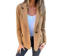 Suncadmious Eleganter einreihiger einfarbiger Blazer für Damen mit Reversknöpfen fürs Businessbüro Revers Kurze Jacke modische Straßen-Shooting-Kurzjacke aus Tweed