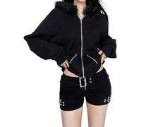 Suncadmious Frauen Y2k lose schwarz Reißverschluss mit Kapuze Sweatshirt überdimensioniert lässig Cartoon Harajuku Kawaii Kleidung überdimensioniert Straße Jacke
