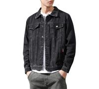 Suncadmious Herren Basic Stretch Jeansjacke Frühling und Herbst Lässige Gutaussehende Workwear Jacke Langarmjacke Leichte Jacke mit Taschen (Schwarz,3XL)