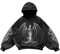 Suncadmious Herren Damen Y2K Vintage Totenkopf Print Casual Hoodie College Style Gothic Langarm Hoodie Lose Übergroße Street Retro Paar Sweatshirt (Schwarz 2,XXL)