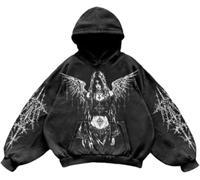 Suncadmious Herren Damen Y2K Vintage Totenkopf Print Casual Hoodie College Style Gothic Langarm Hoodie Lose Übergroße Street Retro Paar Sweatshirt (Schwarz 4,XXL)