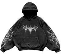 Suncadmious Herren Damen Y2K Vintage Totenkopf Print Casual Hoodie College Style Gothic Langarm Hoodie Lose Übergroße Street Retro Paar Sweatshirt (Schwarz 3,XL)