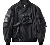 Suncadmious Herren Punk Hip Hop Multi-Pocket Asymmetrischer Reißverschluss Leichter Multi-Pocket Reißverschluss Front Stehkragen Jacke Gothic Taktische Jacke