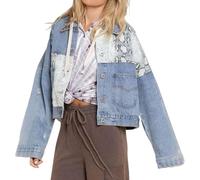 Suncadmious Jeansjacke mit Leopardenmuster für Damen langärmlig zum Zuknöpfen leichte Jacke modische übergroße langärmlige Jeansjacke mit Patchwork-Print zum Zuknöpfen (Blau 1,S)