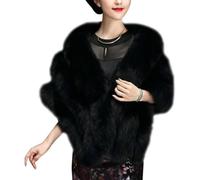 Suncadmious Luxus Faux Pelz Schal für Frauen Winter Pelz Mantel Hochzeit Party Pelz Gestohlen Wraps für Abendkleider (Schwarz,Eine Größe)