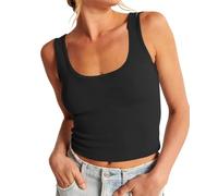 Suncife Ärmelloses geripptes bauchfreies Damen-Top, lässig, gerippt, bauchfreies Tank-Top, Schwarz , M