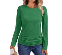 Suncife Damen Herbst Lässig Langarm T-Shirts Tunika-Oberteile Uni Rundhalsausschnitt Lockere Passform T-Shirts, grün, L