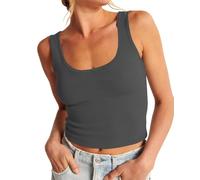 Suncife Damen Sommer ärmelloses geripptes bauchfreies Oberteil lässiges bauchfreies Tank-Top Unterhemd, grau, XL