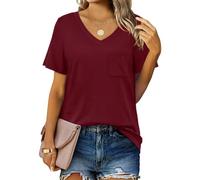 Suncife Damen Sommer Basic Locker T-Shirt V-Ausschnitt Elegant Kurzarm Top | bequem und hautverträglich Stoffe,leicht und luftig, lockere Passform, Elegant Basic-Design