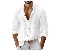 Sunfashion Kostüme Übergrößen Herren 5Xl Leinenhemden Hemden Herren Kurzarm Leinenhemd Herren Langarm Sommer Outfit Herren Men'S T-Shirts Freizeithemden Für Herren Kurzarm Leinenhemd Mittel(White, XL)