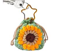 Sunflower Coin Purse Keychain, Cute Keychain Pouch, Wool Keyring Coin Purse, Mini Sunflower Coin Holder, Drawstring Coin Pouch Charm for Men, Girls, Teens, School