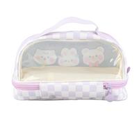 SUNGOOYUE Transparentes Federmäppchen, PU-PVC, Großes Fassungsvermögen, Doppellagiges Reißverschluss-Briefpapieretui, Transparente Make-up-Tasche für Schüler, Reisen, Rosa Hase (Lila Hallo Kaninchen)