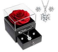 Sunia Ewige Rose mit Kette und Ohrringe aus 925 Sterlingsilber,Ewige Rose Geschenke für Frauen,Muttertagsgeschenke für Mama Oma,Halskette Frauen,Geschenk Muttertag Geburtstag Valentinstag Jubiläum