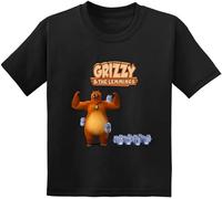 Sunlight Grizzy Bear Cute Lemmings Cartoon Print Funny Kids T Shirt Summer Children Clothes Cotton Baby Boys Girls T-Shirts Black XL