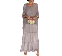 Sunlighty Artistic Style Loose Dress Damen Casual A-Linie Kleid Rundhals Fledermausärmel Langes Kleid Boho Urlaub Maxi, grau, XXX-Large