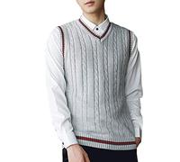 Sunma Herren Klassisch Stricken Weste Ärmellose Pullunder V-Ausschnitt Einfarbig Strickweste